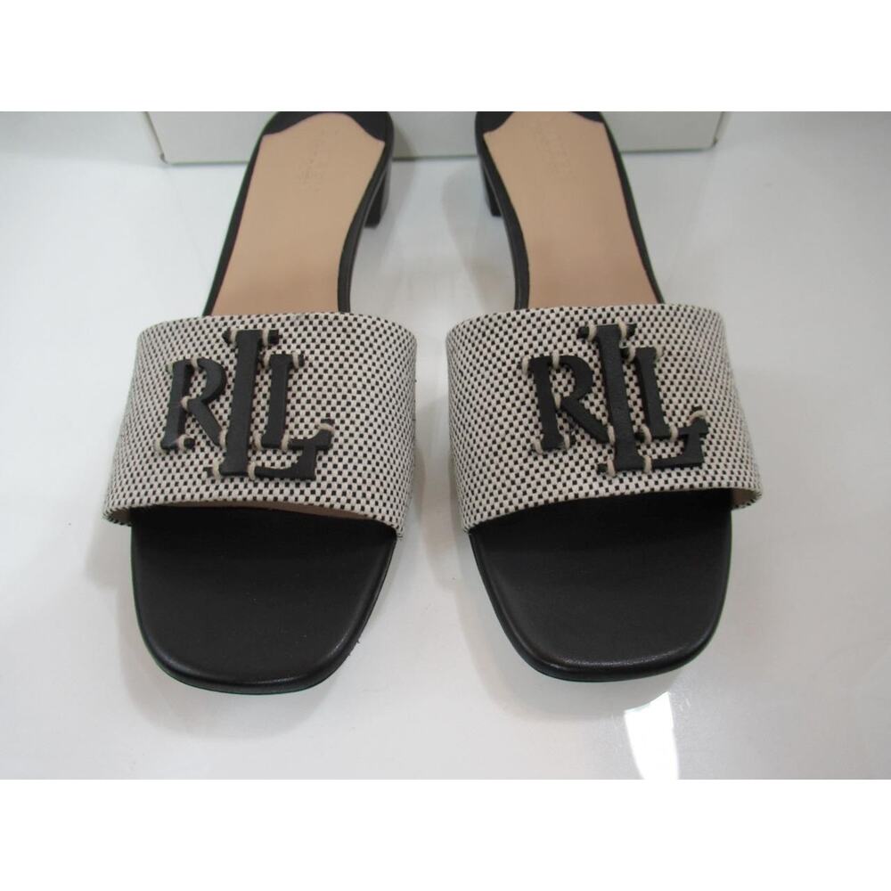 Lauren Ralph Lauren Fay Logo Slide Dress Stacked Heel Sandals Black Size 8.5 - Picture 5 of 8